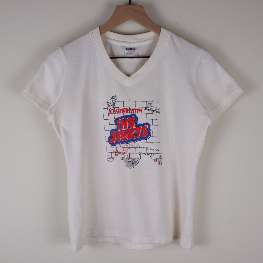 Vintage I Partied‎ With The Jerkys Women's V-Neck Shirt Size Large 17.5x22